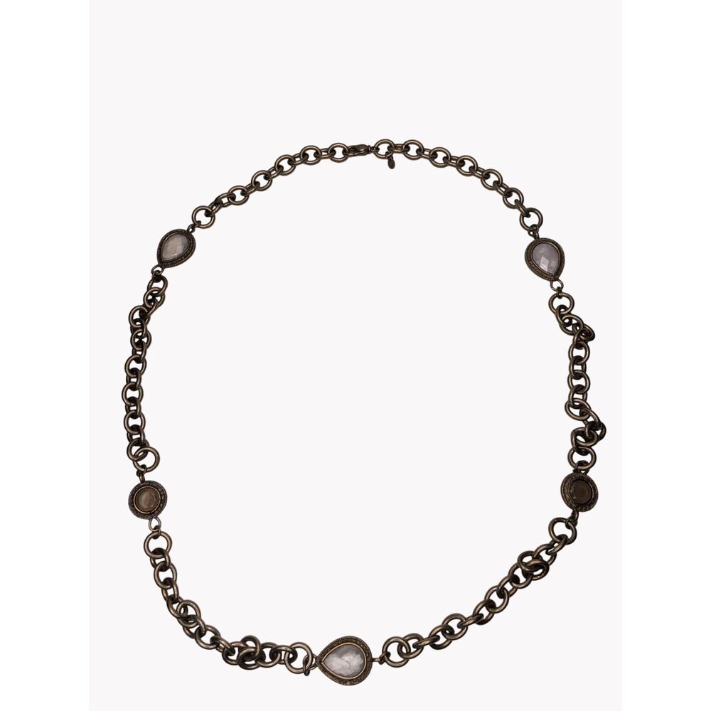 Boccadamo Bronze Italy Necklace Chunky Chain Faceted Quartz Boho Runway Signed